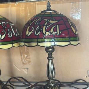 Coca-Cola Vintage Stained Glass Lamp with Red and Yellow Accents